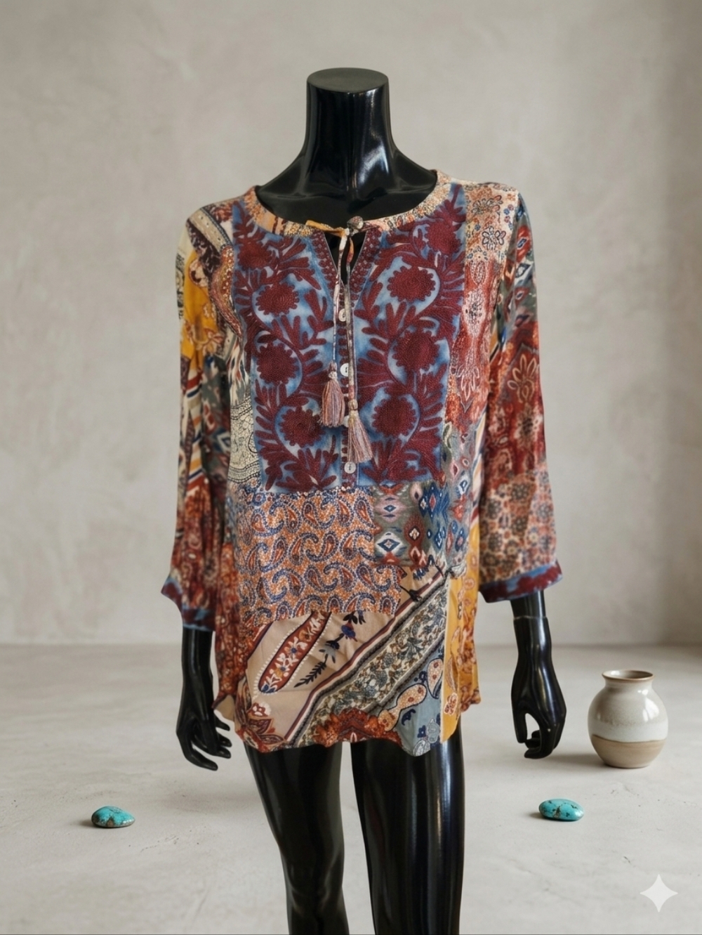 John Mark Bohomian Patchwork Tunic Size L